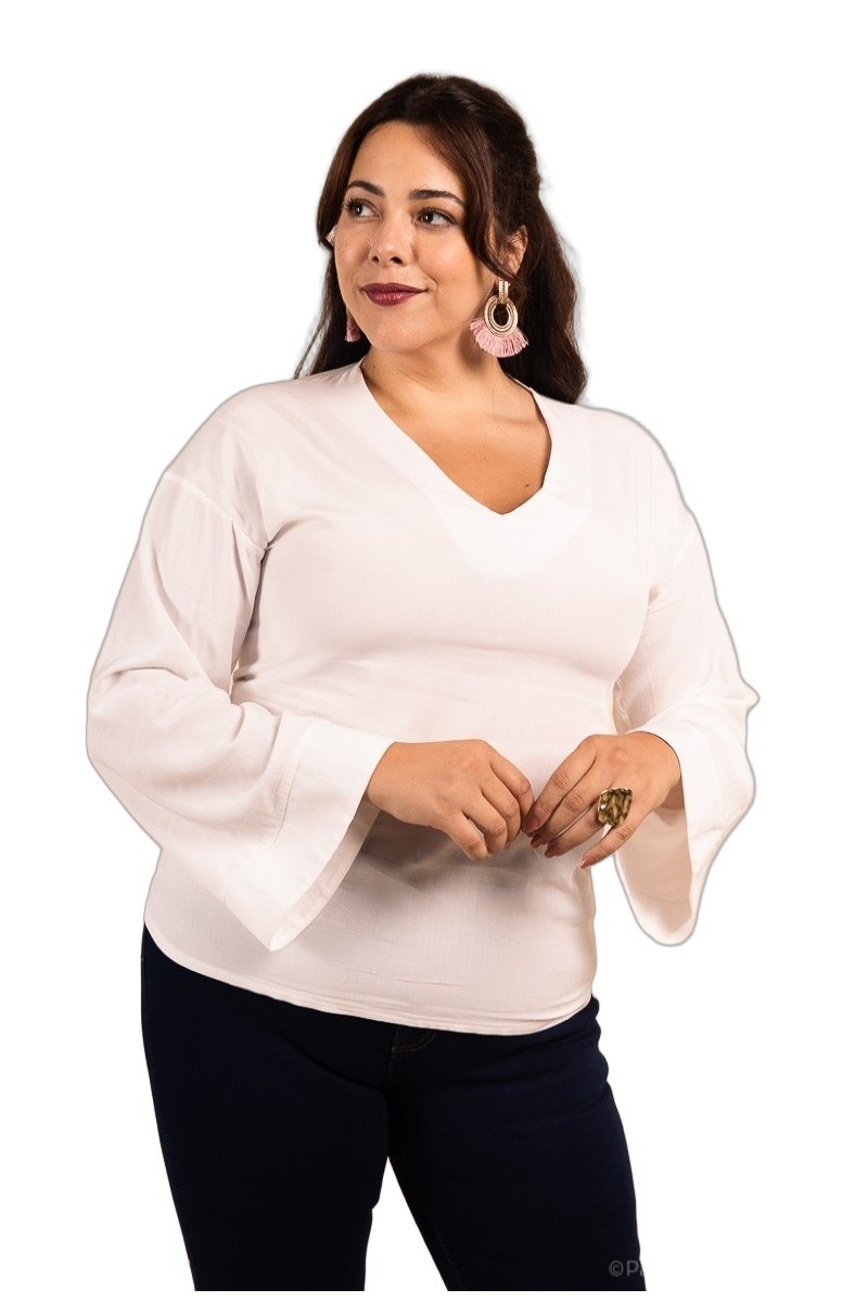 Blouse col V manches évasée