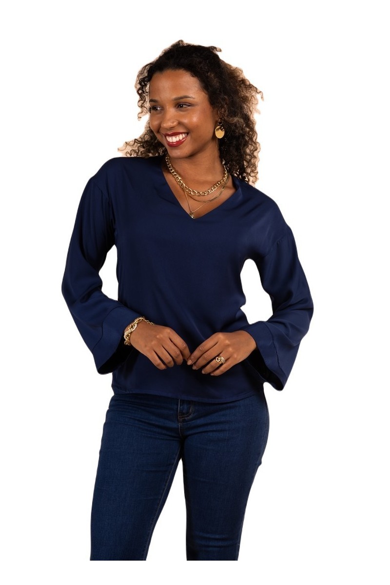 Blouse col V manches évasée