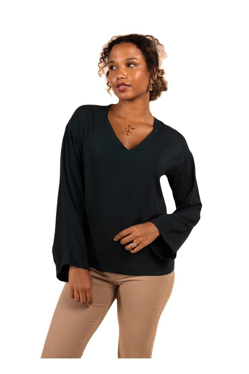 Blouse col V manches évasée