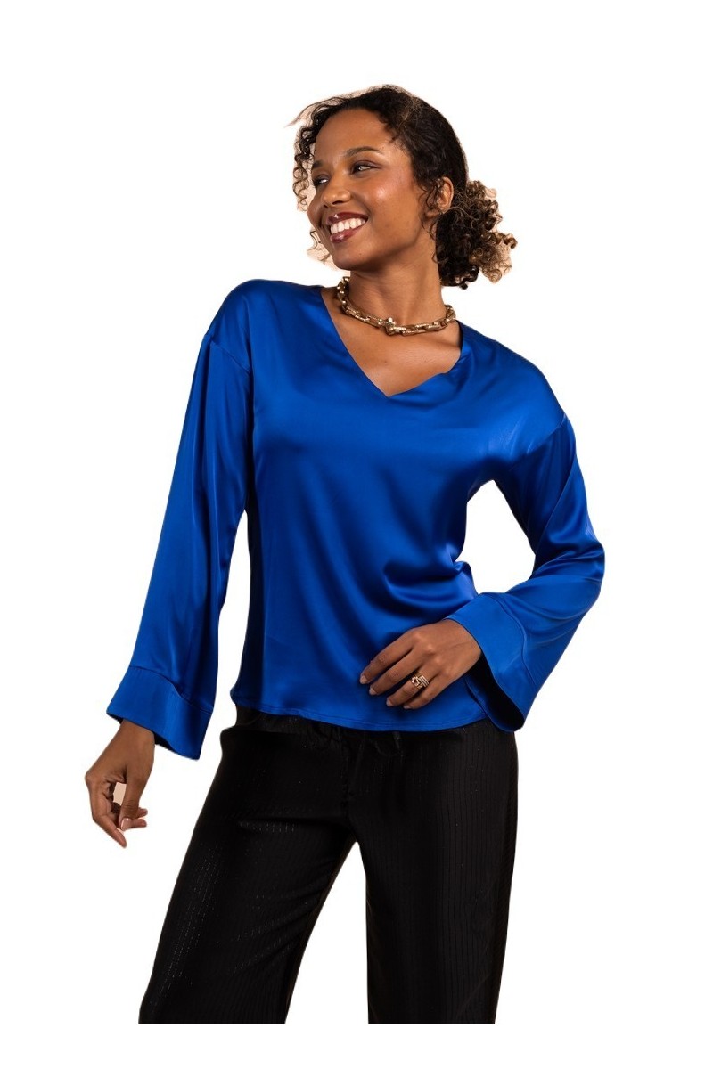 Blouse col V manches évasée