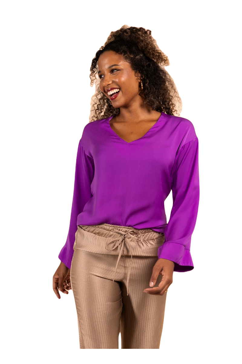 Blouse col V manches évasée