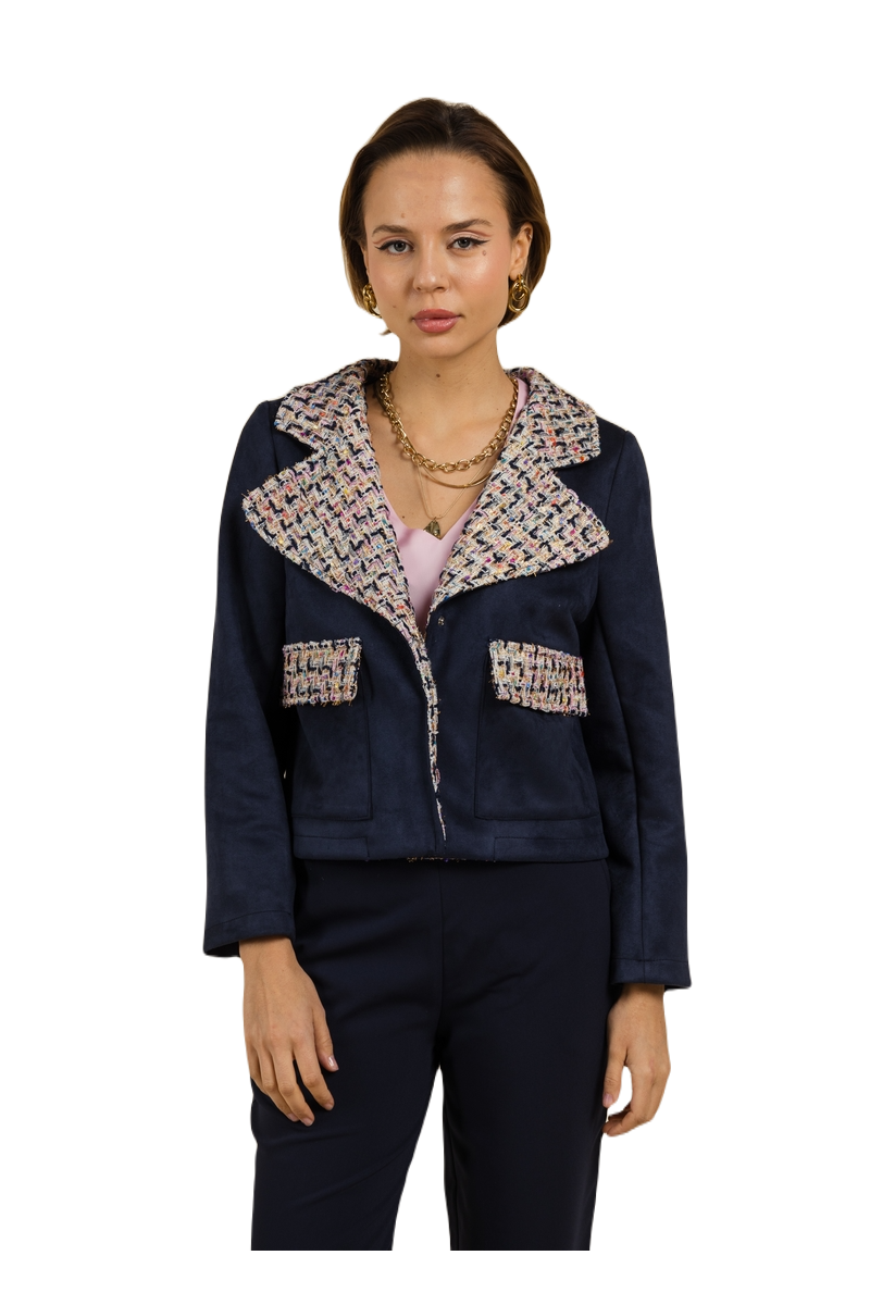 Veste en suédine et tweed