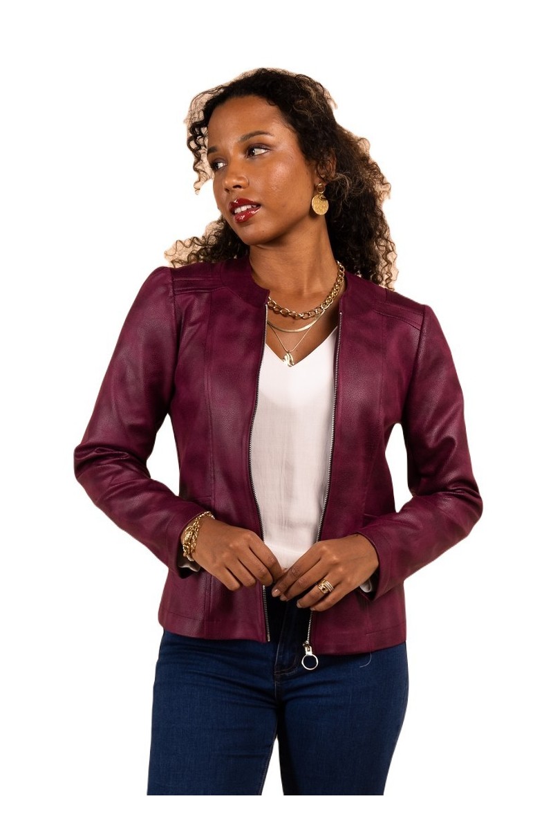 Veste Blouson Cintrée en Faux Cuir