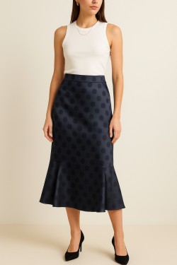 Jupe midi en satin à pois