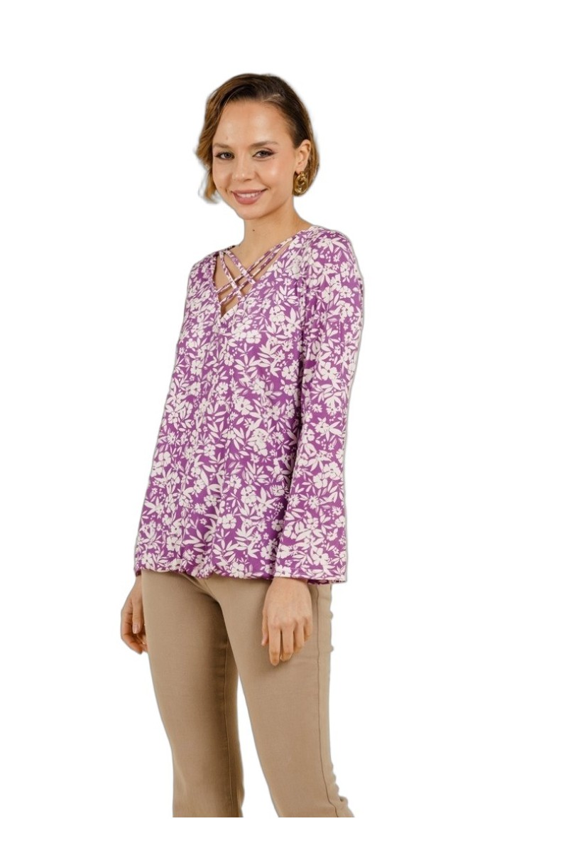 Top texturé col croisé avec lacets