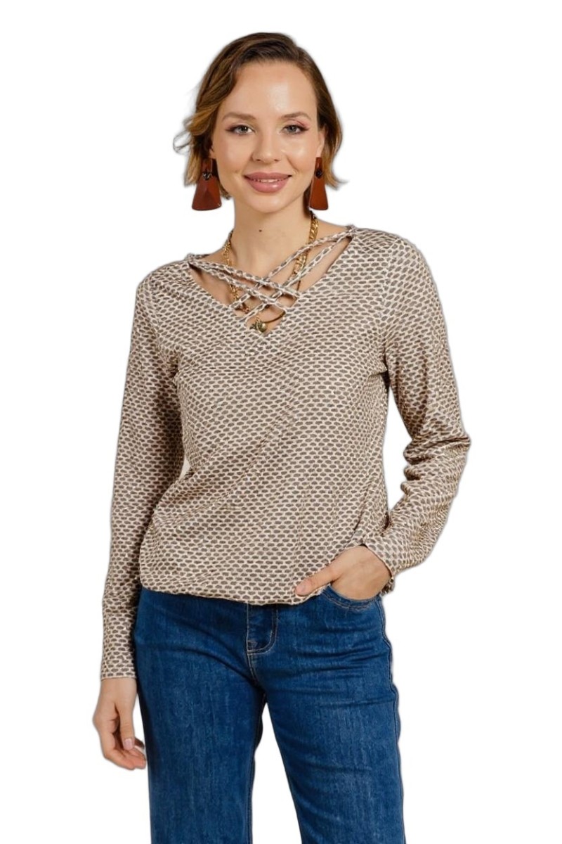Top texturé col croisé avec lacets