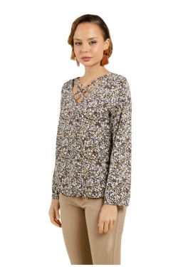 Top texturé col croisé avec lacets
