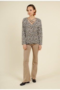 Top texturé col croisé avec lacets