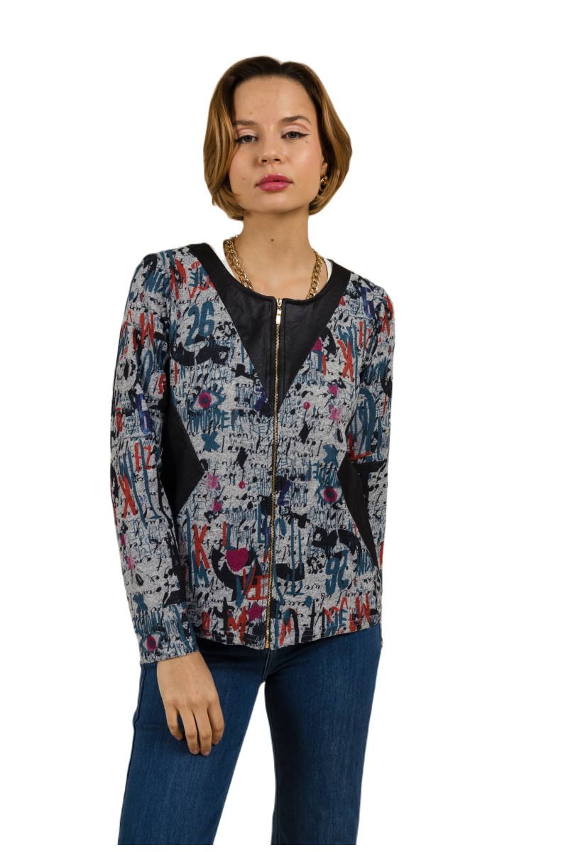 Gilet à l'impriée avec Empiècements en cuir