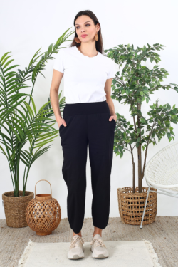 Pantalon en coton taille haute élastiquée