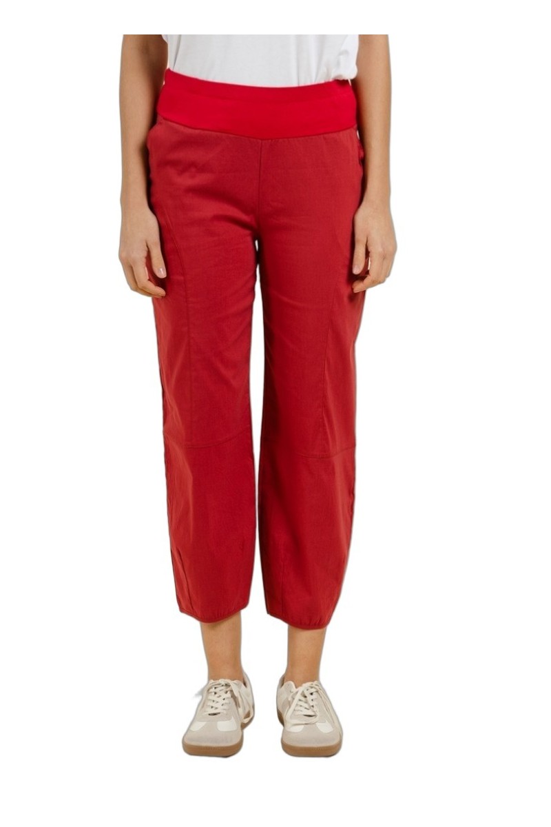Pantalon en coton taille haute élastiquée