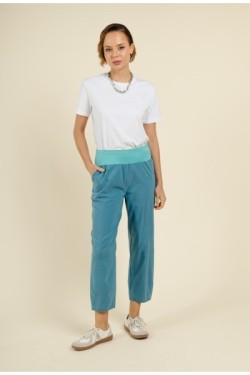 Pantalon en coton taille haute élastiquée