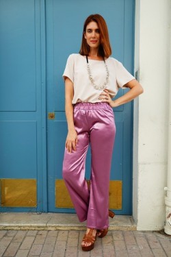 Pantalon en satin taille haute