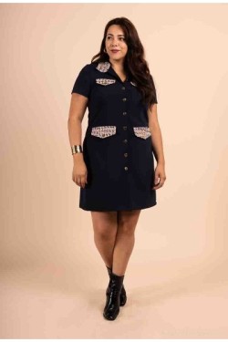 Robe col tweed Boutons décoratifs