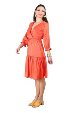 Robe manches 3/4 élastiquées avec ceinture