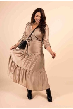 Robe longue cache-cœur satinée fluide