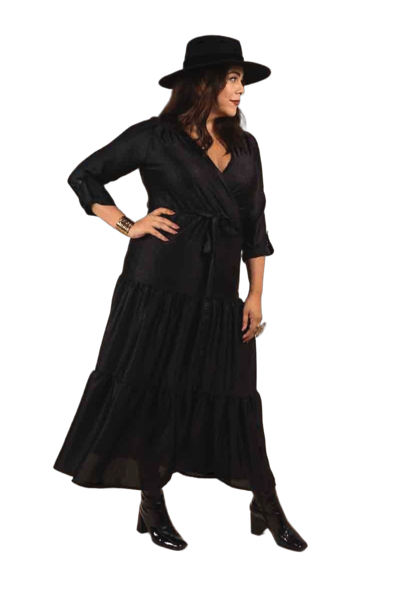 Robe longue cache-cœur satinée fluide