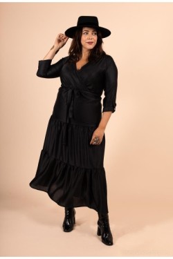 Robe longue cache-cœur satinée fluide